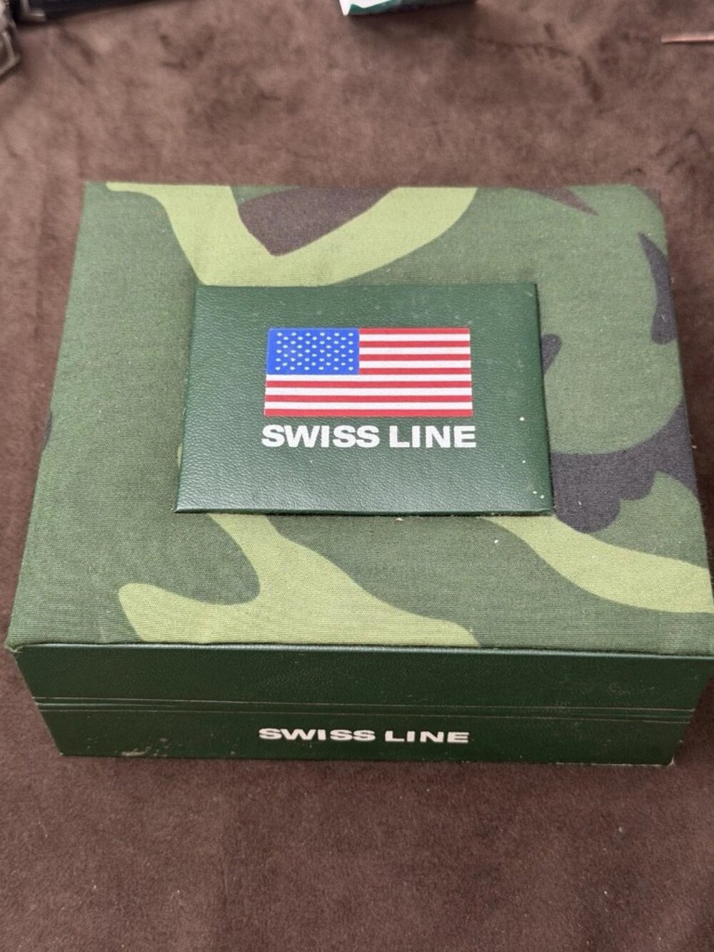 Swiss Line Men's Quartz Military Analog Watch White Dial Green Fabric Strap Box